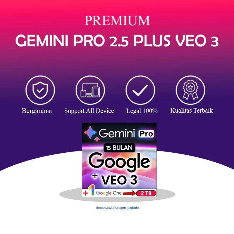 Jual GEMINI AI PRO 2.5+VEO 3 | 15 BULAN PRIVATE | Shopee Indonesia
