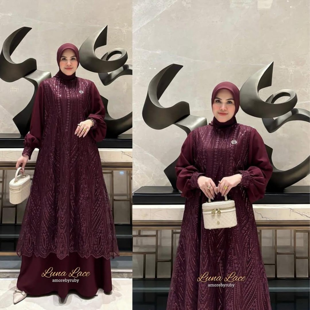 Jual Luna Dress Brukat Silk Mix Tile Spanggel Burgandy Dress Kondangan ...