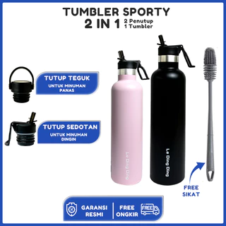 1Tumbler2 Penutup-Botol Minum 1 Liter Tumbler Stainless Vacuum Termos Tahan Panas Dingin 24 Jam Tumbler Olahraga Stainless Steel