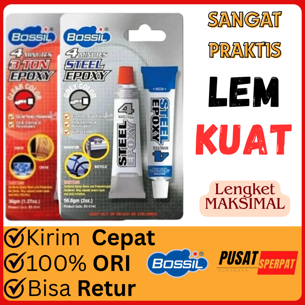 Jual BOSSIL - 2PCS (GREY CLEAR) LEM BESI BOSSIL BOSIL 4 MENIT/ LEM ...