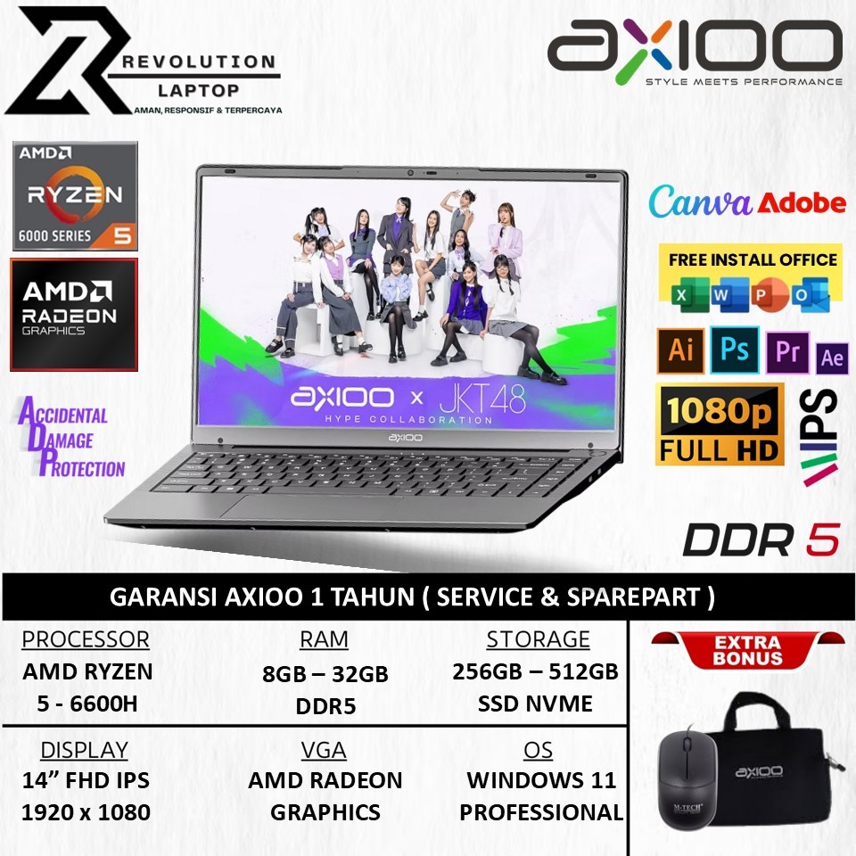 Jual Axioo Hype 5 X6 AMD Ryzen 5 6600H RAM 32GB 512GB SSD Radeon 660M ...