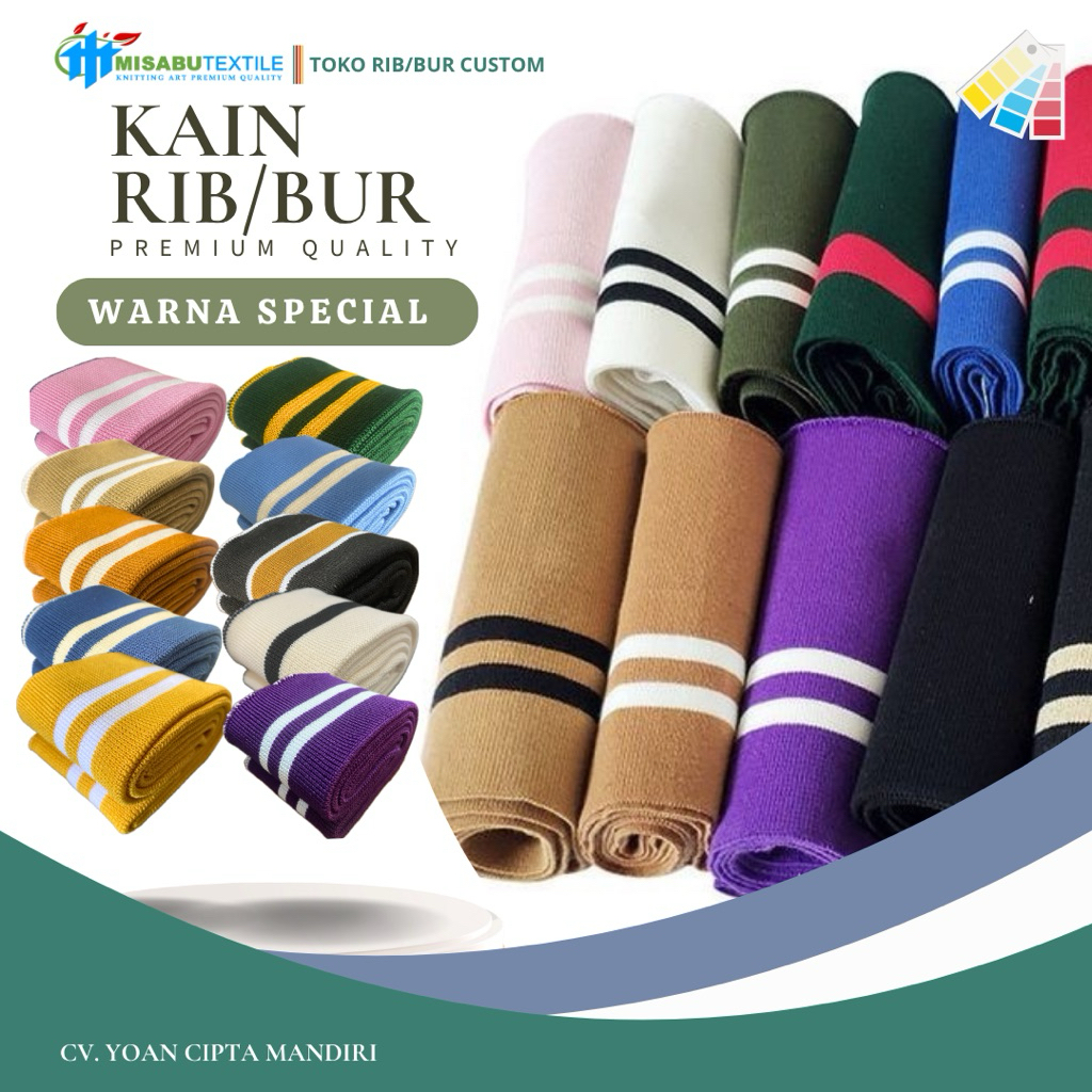 Jual Kain Rib Bur Premium Tebal, Lembut & Elastis – Polos/Strip – Lebar ...