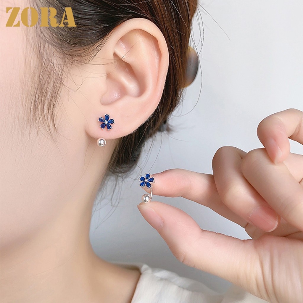 ZORA Jewelry Anting Bunga Titanium Anti Karat Lapis Perak Wanita Korea Perhiasan Aksesoris R044