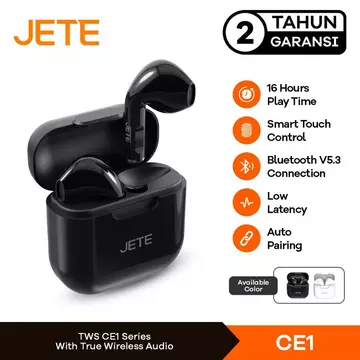 JETE CE2 TWS Earbuds Headset Bluetooth IPX5 Garansi 2 Tahun
