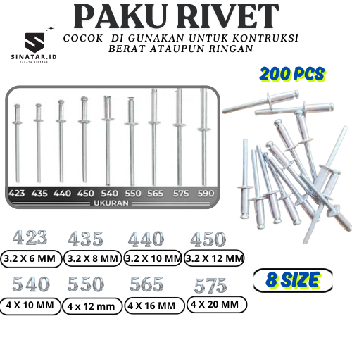 Jual (200 PCS) Nail Rivet Paku Rivet Rivetti 423 Paku Rivet 435 Paku ...