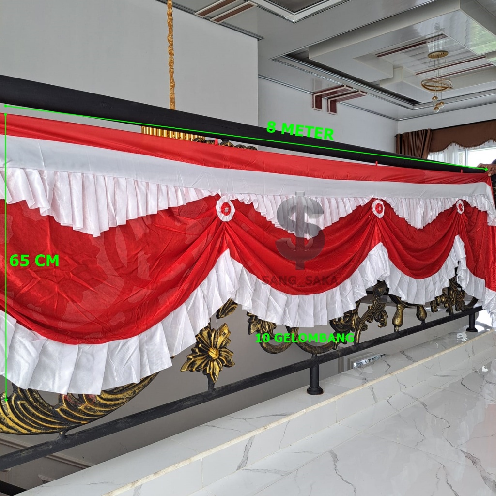 Jual BENDERA BACKGROUND RUMBAI MODEL PONI CANTIK 8 METER MERAH PUTIH ...