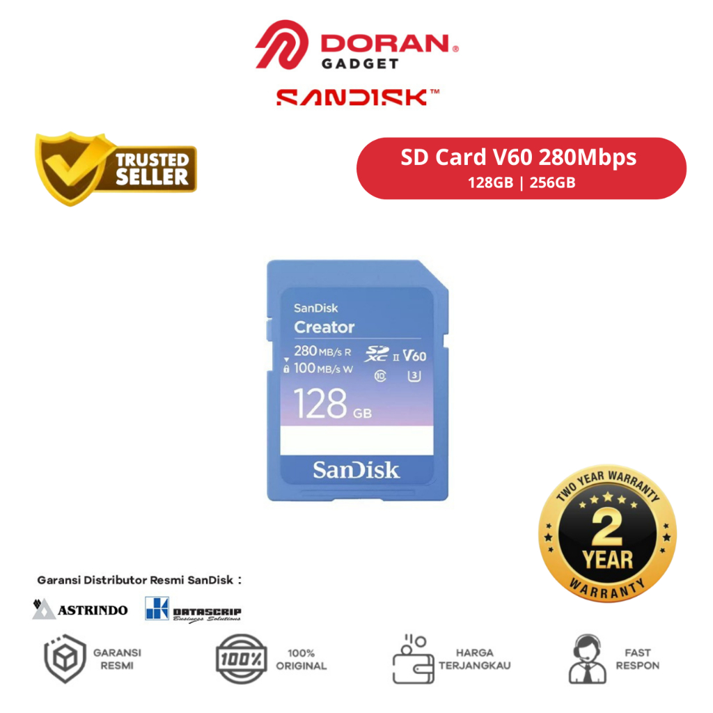 Jual SD Card V60 280MBPS Creator Sandisk 128GB | 256GB Resmi Indonesia ...