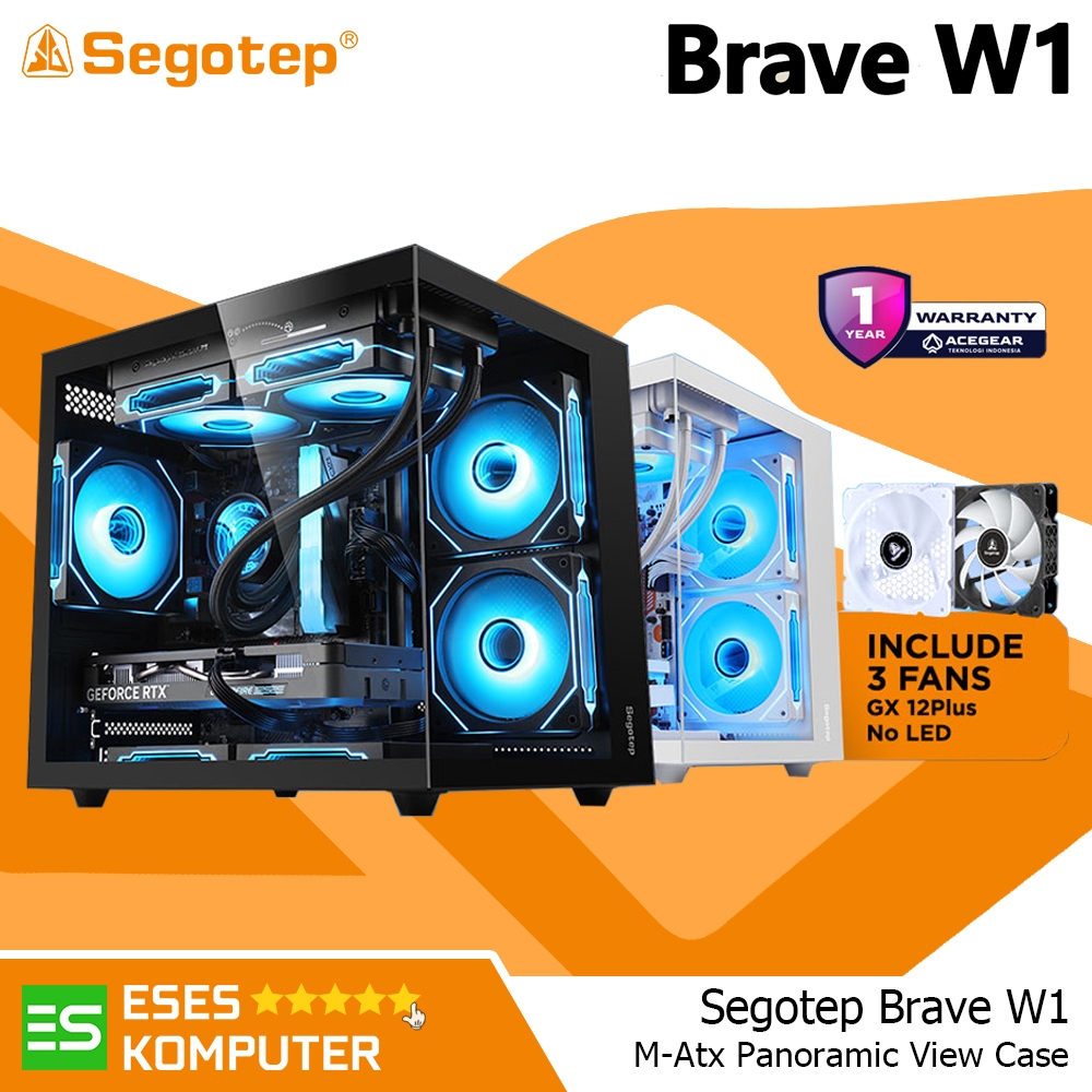 Jual Case Segotep Brave W1 Black / White m-Atx Panoramic Casing | 3X ...