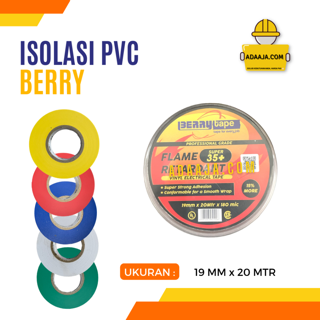 Jual Isolasi Kabel Listrik PVC Selotip Warna Super 35+ Uk 19 MM x 20 ...