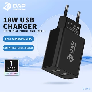Charger DAP Fast Charging 2 Port Usb Charger 2.4 A Garansi Resmi 1 Tahun โ D-A4N 1 PCS