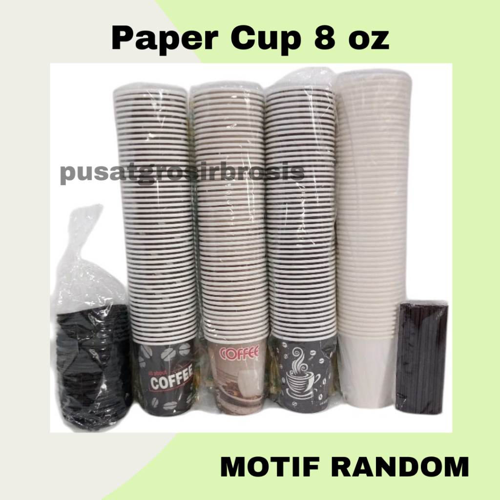 Jual COD - Paper Cup 8oz 50pcs Gelas Kertas Kopi Motif Polos Tahan ...