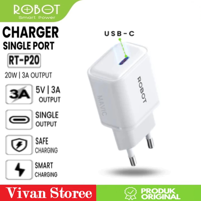 Jual ROBOT Adaptor RT-P20 Batok Charger Single Port USB Type-C Fast ...