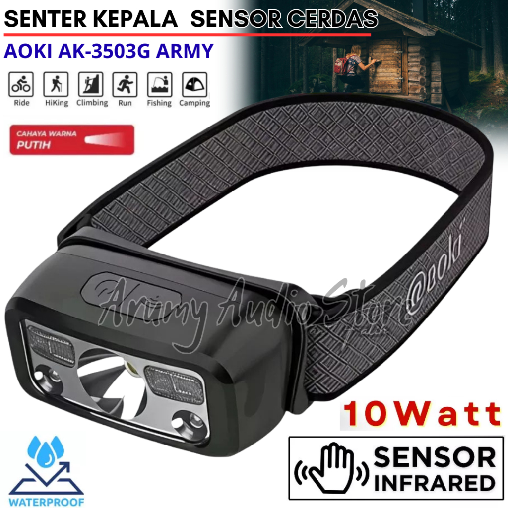 Jual Senter Kepala Aoki Ak-3503g / Senter Kepala Sensor 8 Mode Cahaya ...