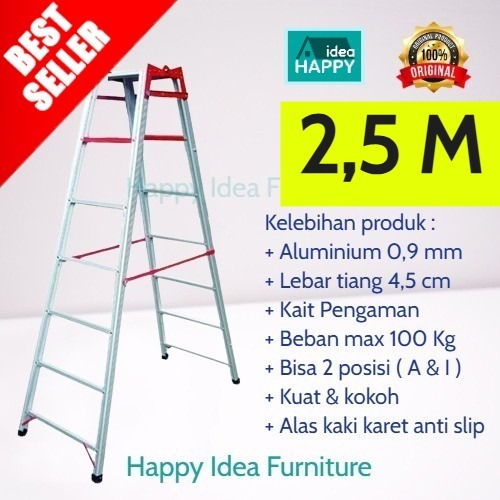 Jual 𝗛𝗮𝗽𝗽𝘆 𝗜𝗱𝗲𝗮 - Tangga Lipat Aluminium 2,5 M / 3 M Tangga Serbaguna