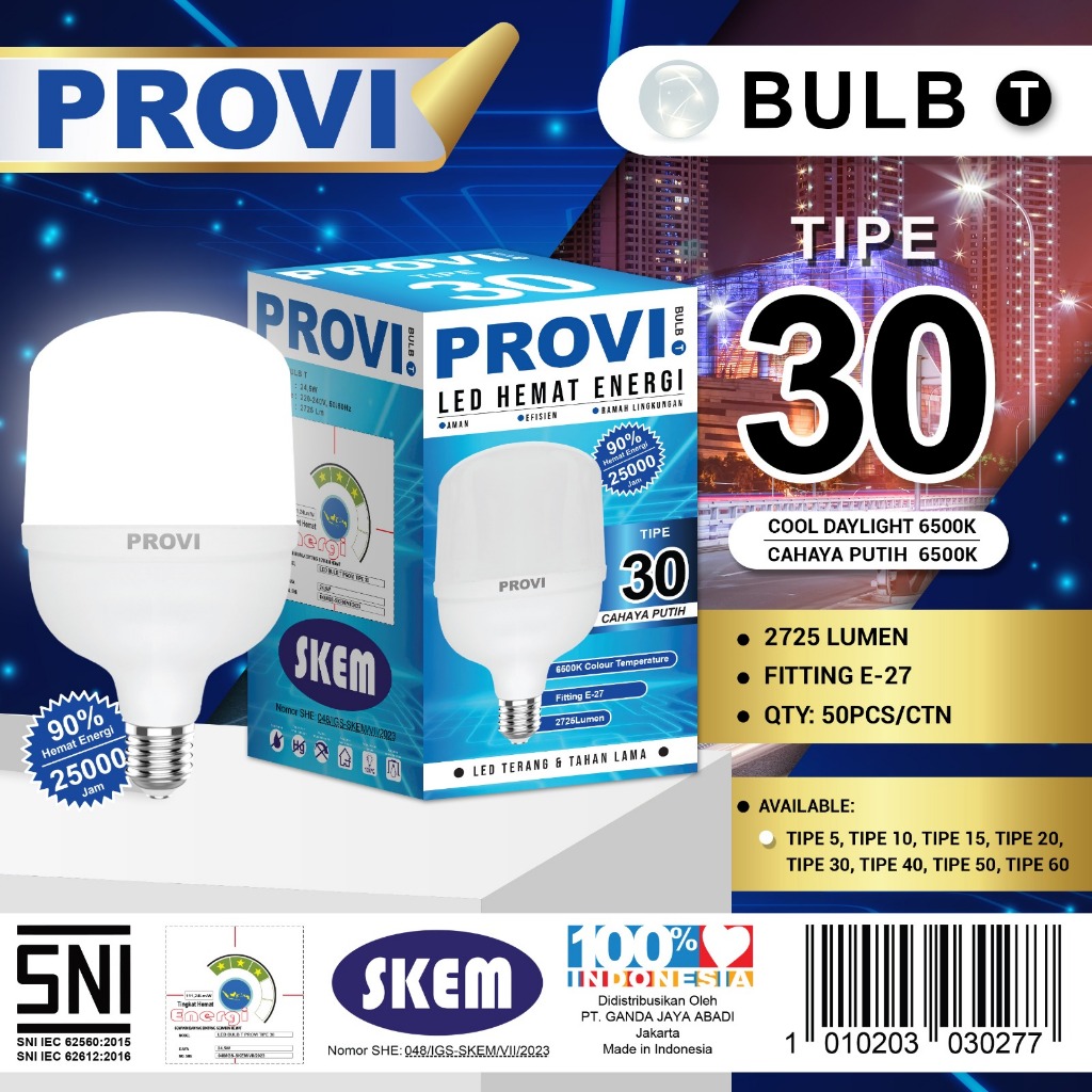 Jual Lampu led PROVI T 30w paket 5pcs - bolam Provi tipe 30 - lampu ...