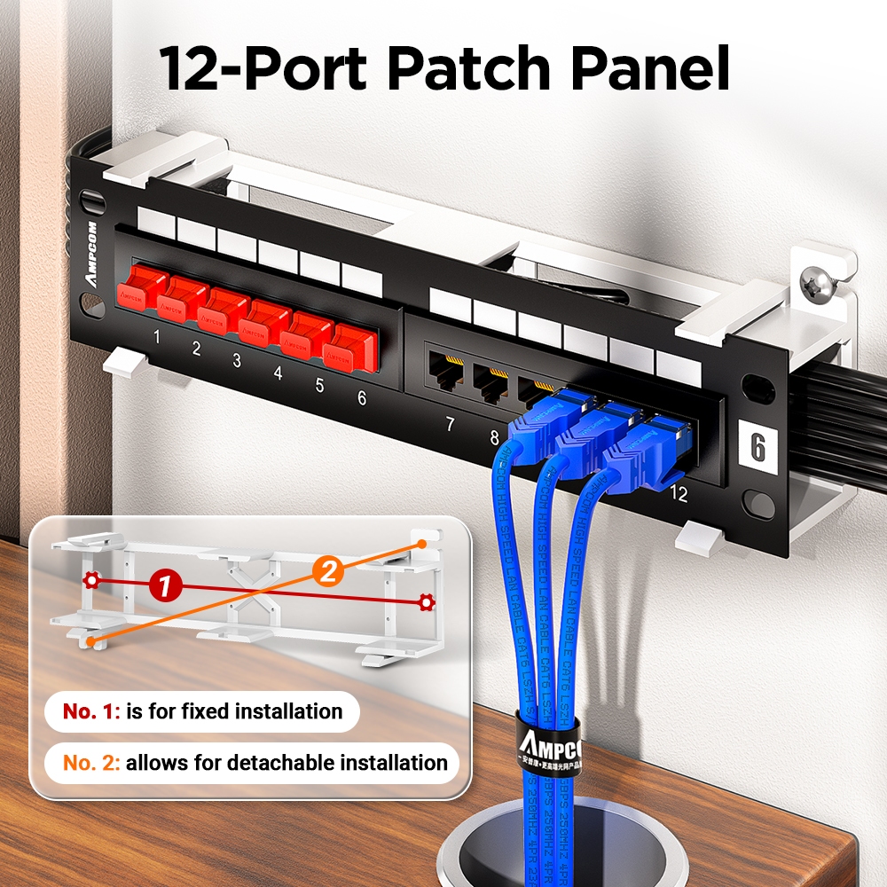 Jual Panel Patch AMPCOM 12-Port Panel Patch Cat6 UTP Mini Patch Panel ...