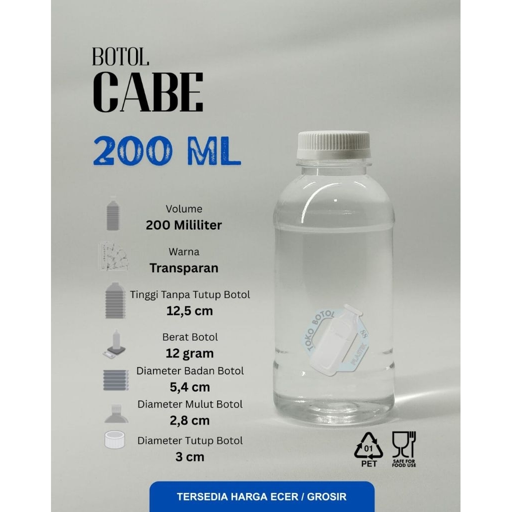 Jual (INSTAN)Botol Cabe 200ml / Botol Plastik Tebal Cabe 200ml / Botol ...