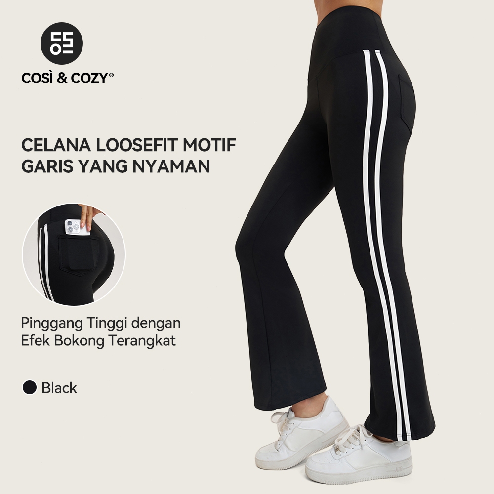 COSI COZY Celana Olahraga Wanita Cutbray Flare Bottom Two Stripes