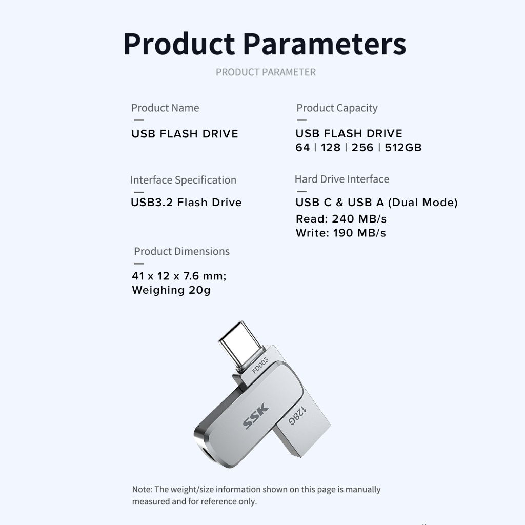 Jual SSK FD003 Flashdisk OTG Dual Drive USB3.2 High Speed 230Mb/s Type ...