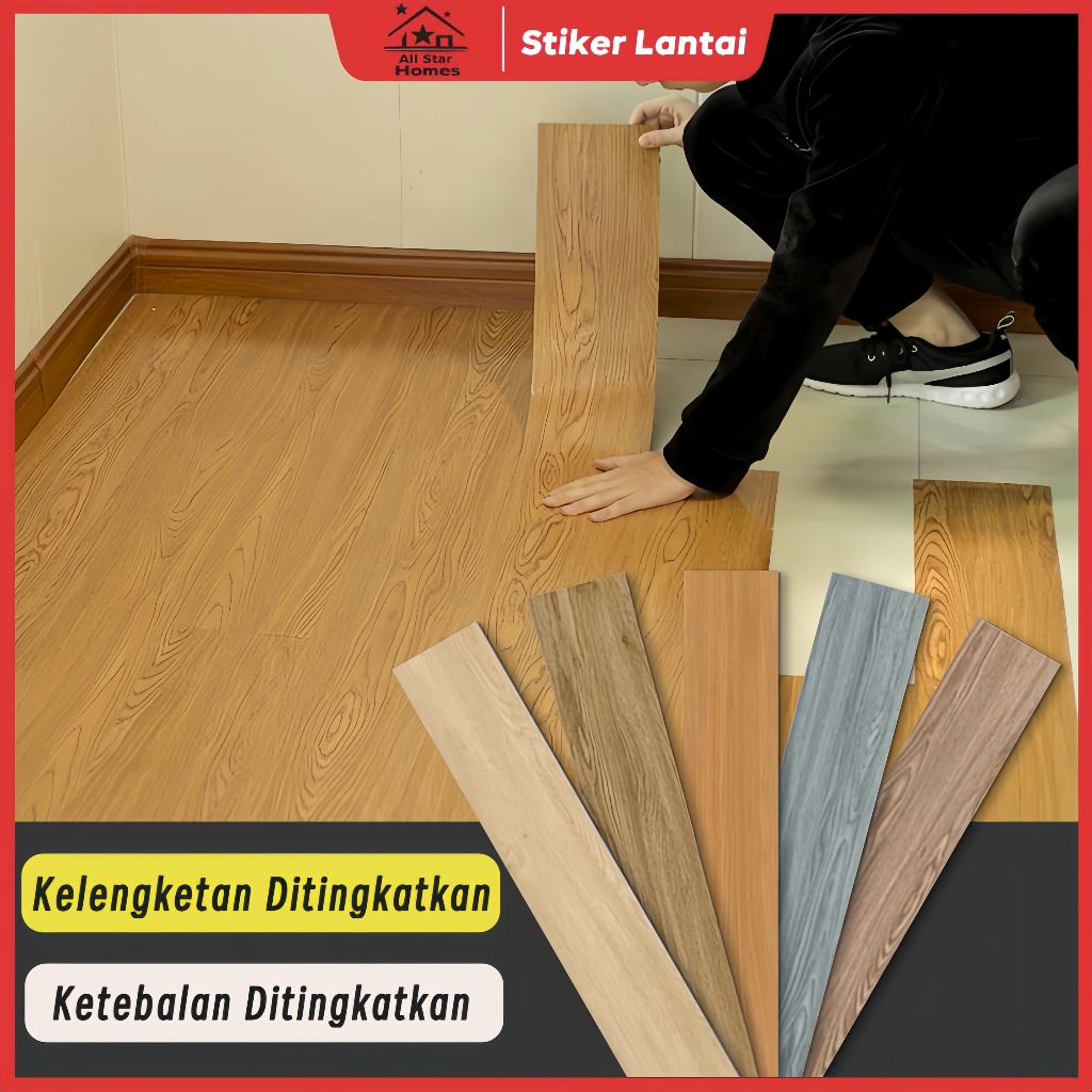 lantai vinyl tempel / Daya rekat super kuat tahan air Stiker Lantai Perekat Motif Kayu