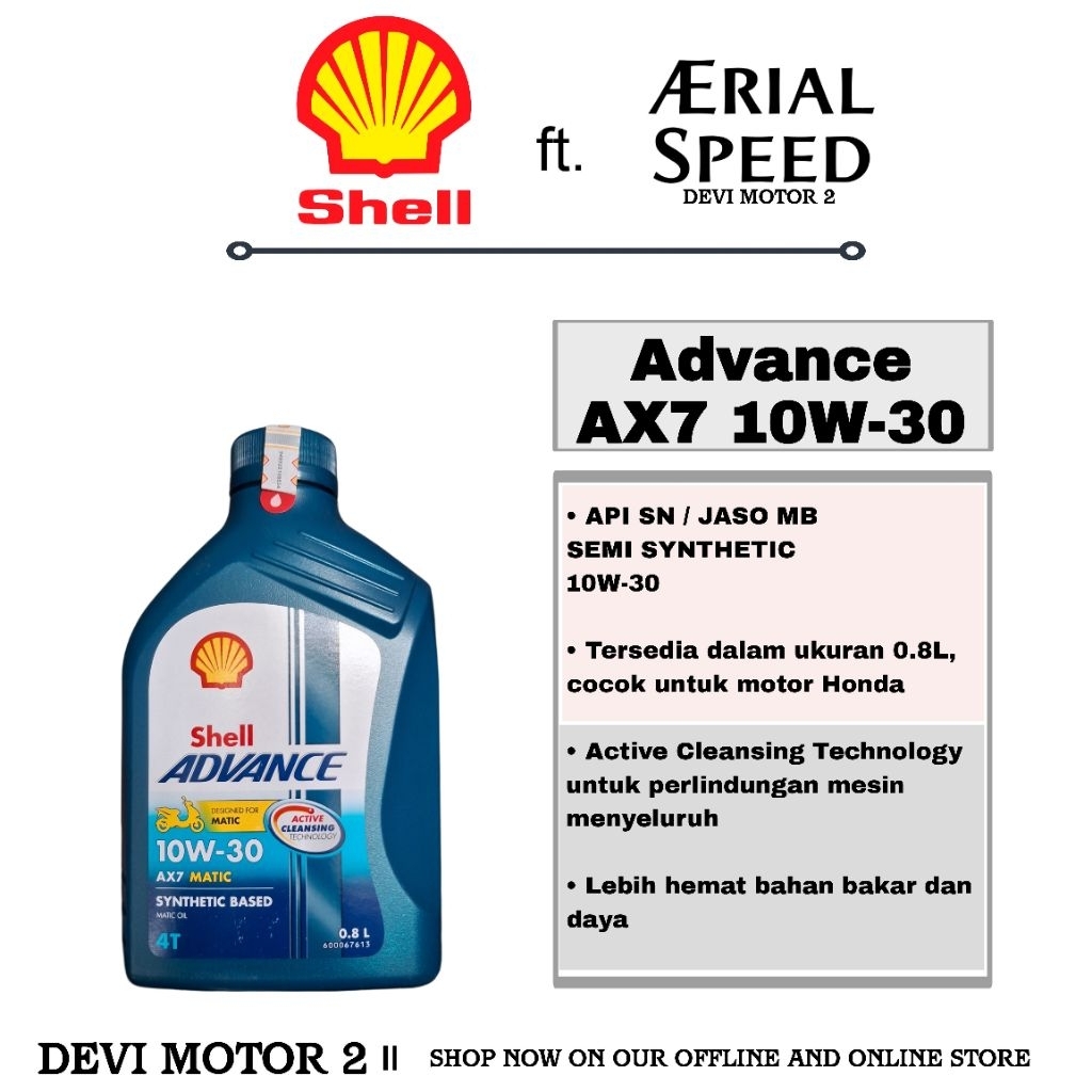 Jual Shell AX7 Matic 0.8L 10W-30 API SN / JASO MB Active Cleansing ...
