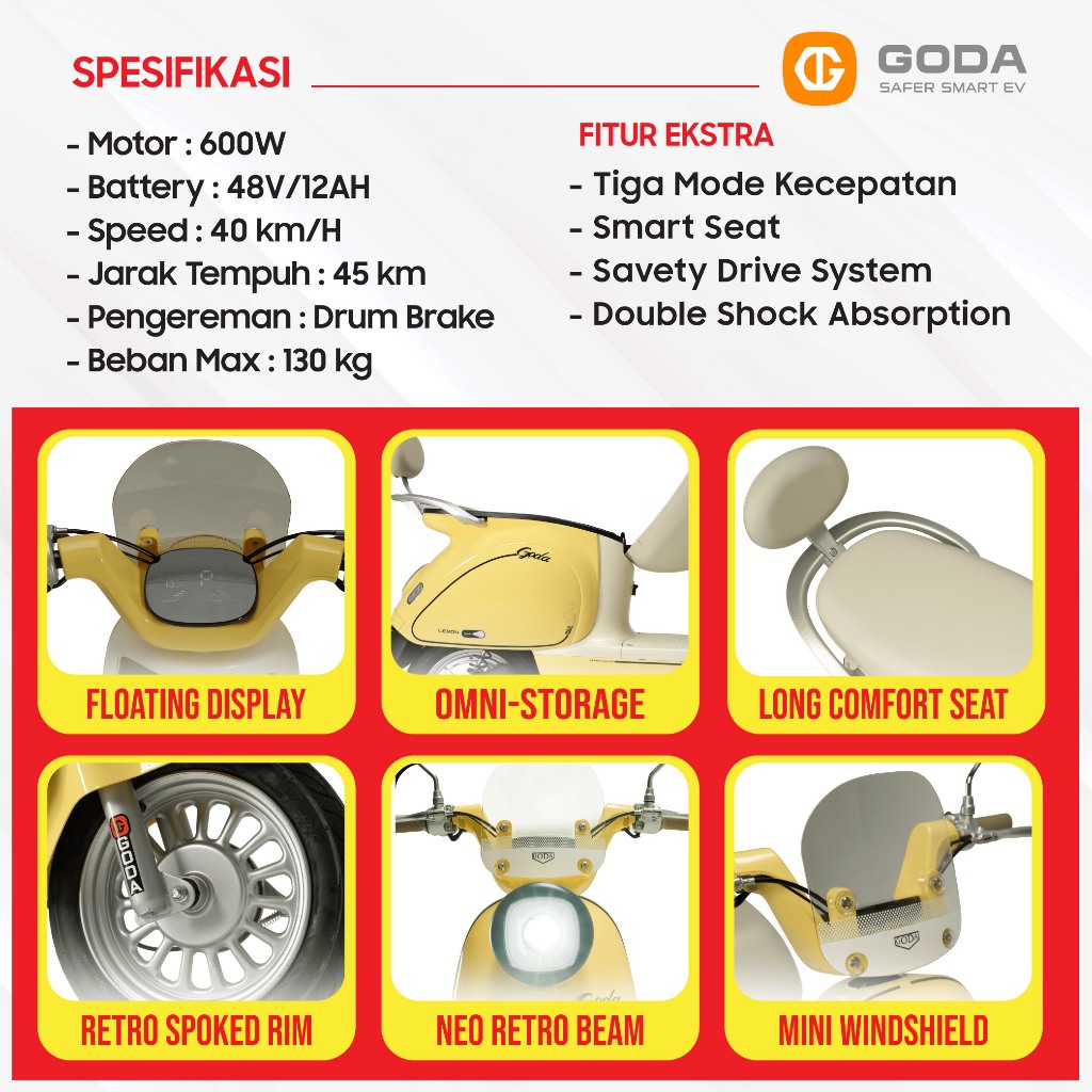 Jual GODA 001 LEMON Sepeda Listrik 48V 12Ah Garansi Resmi | Shopee ...