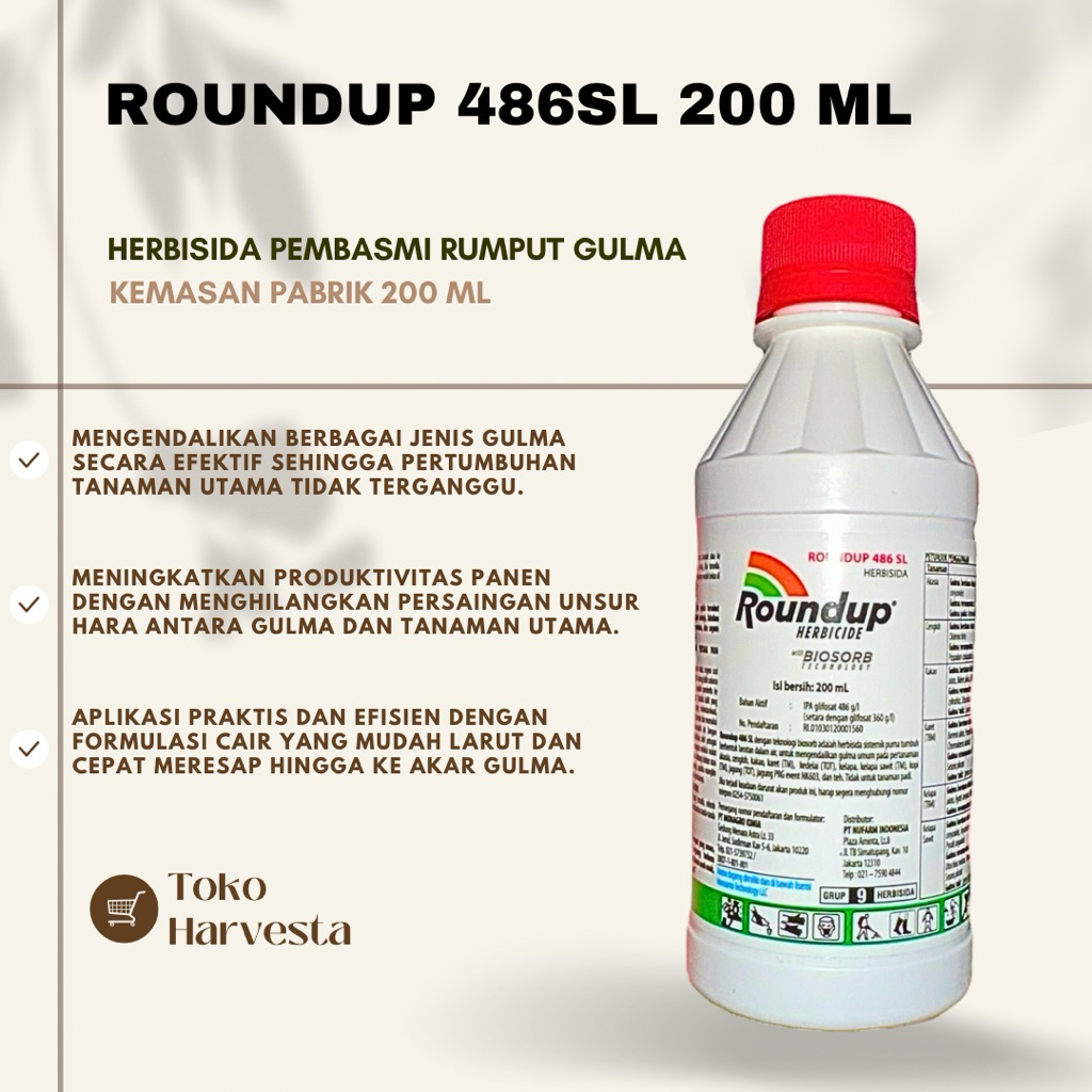 Jual ROUNDUP 486SL HERBISIDA OBAT PEMBASMI RUMPUT LIAR & GULMA 200 ML ...