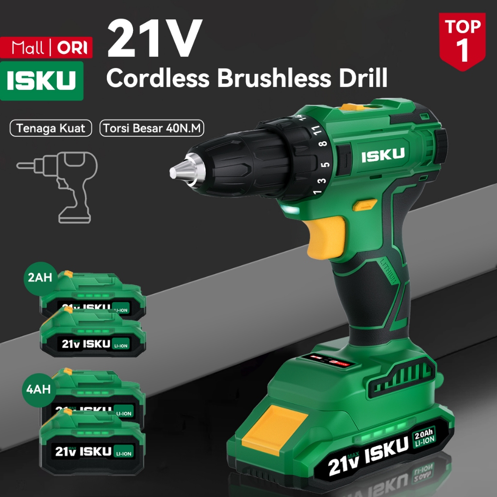 Jual ISKU Mesin Bor Listrik Mulitifungsi 21V Baterai Cordless Bor Set