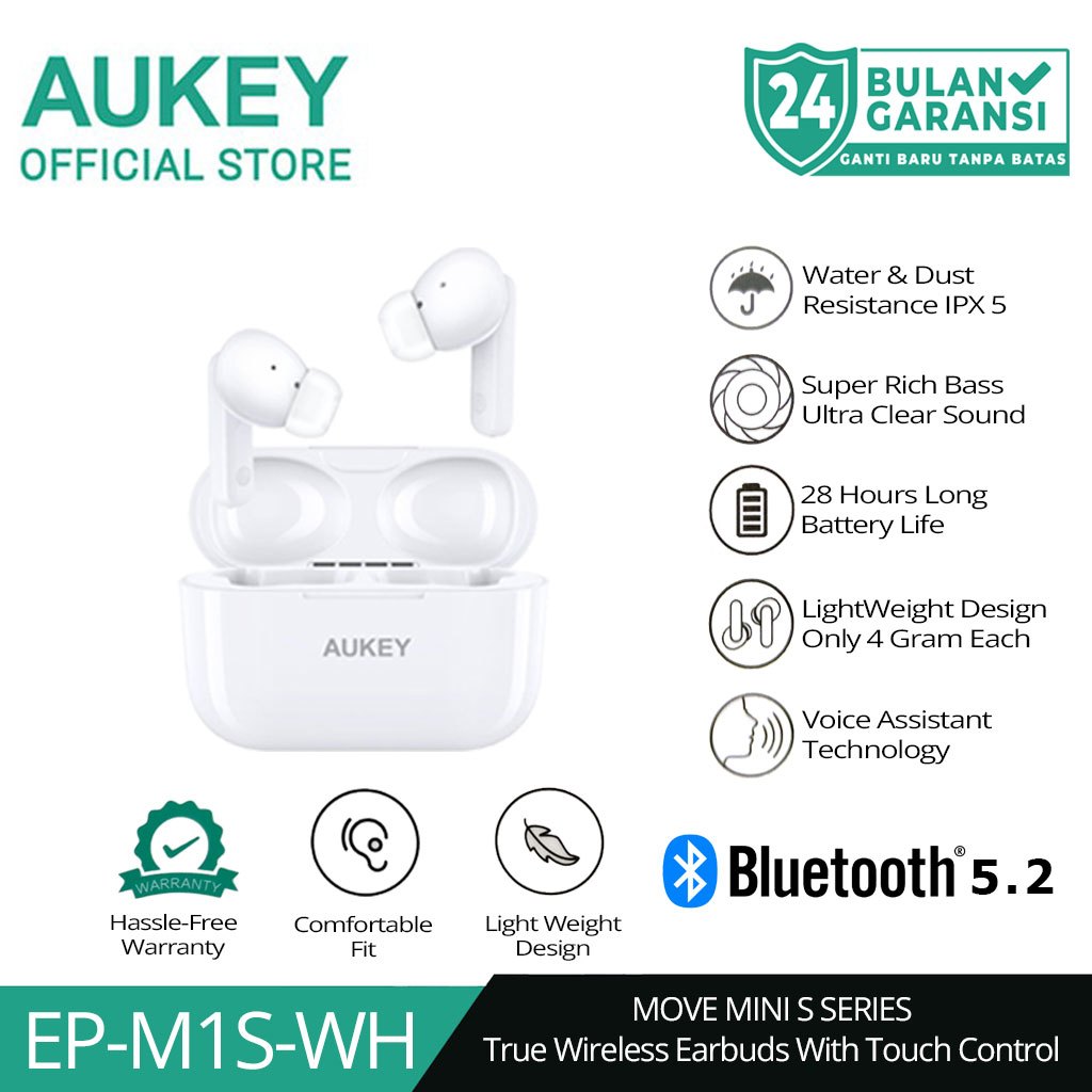 [FS] AUKEY TWS Bluetooth True Wireless Earphone IPX5 4G Earbuds EP-M1S