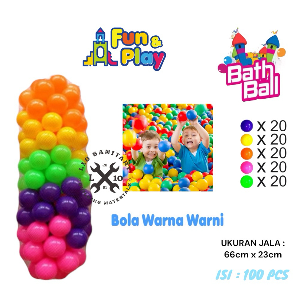 Jual Mainan Anak Mandi Bola ISI 100 PCS 1 JALA / Bola Warna Warni Anak ...