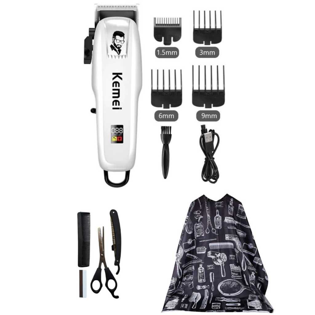 Jual Mesin Cukur Rambut Cas Profesional Paket Barbershop KEMEI KM ...