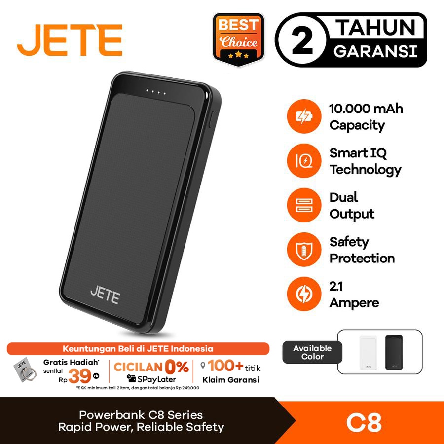 JETE Powerbank Fast Charging C8 10000mAh Power Bank Portable Dual USB Port Output Input Type C