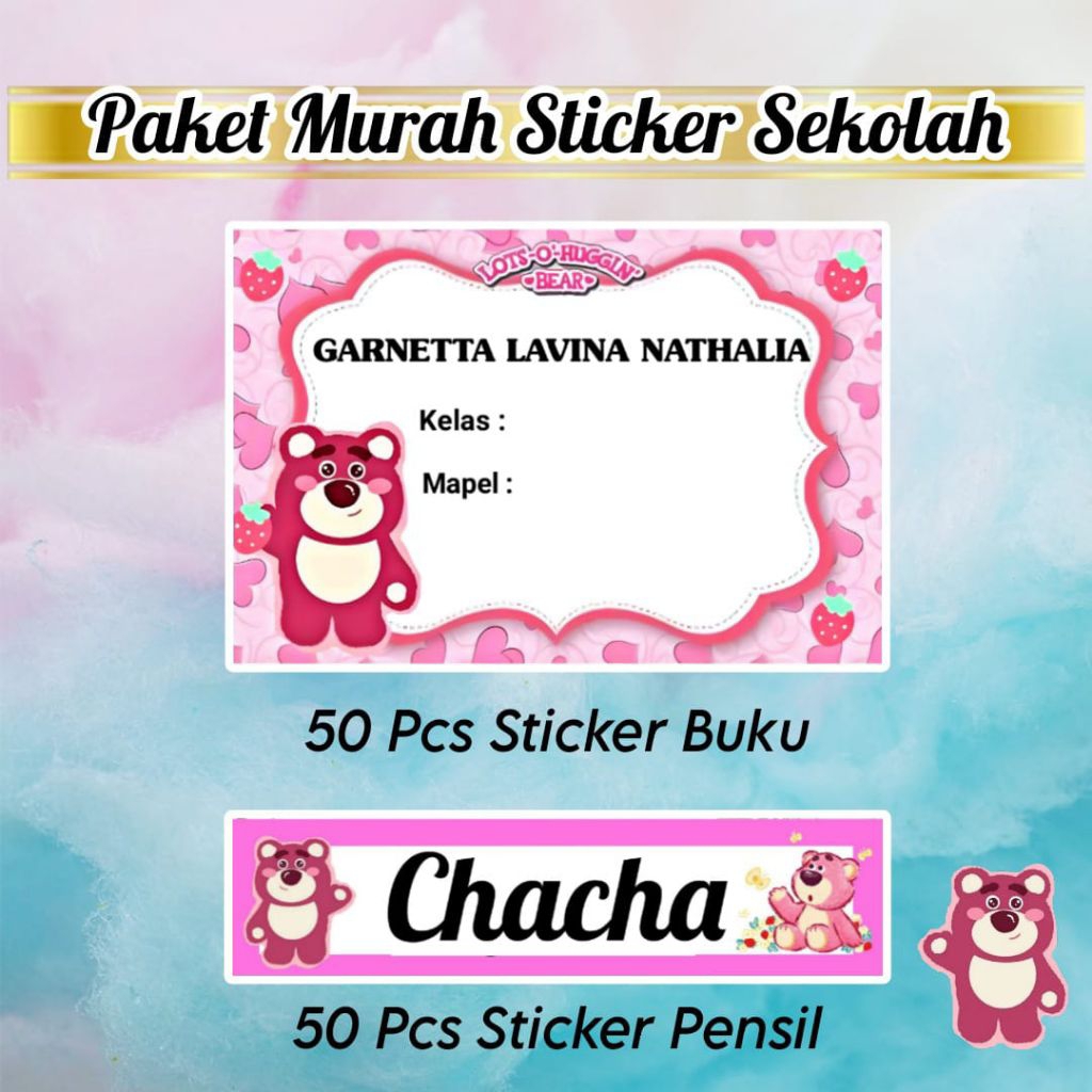 Jual (ISI 100 PCS) STICKER BUKU SEKOLAH + STICKER PENSIL MOTIF LOTSO ...
