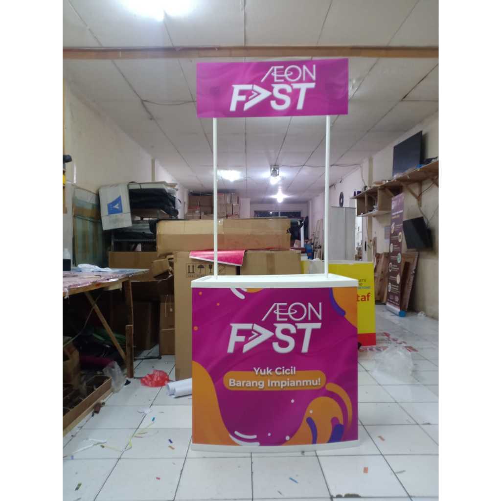 Jual Event desk booth portable cetak sticker laminasi doff/glossy ...