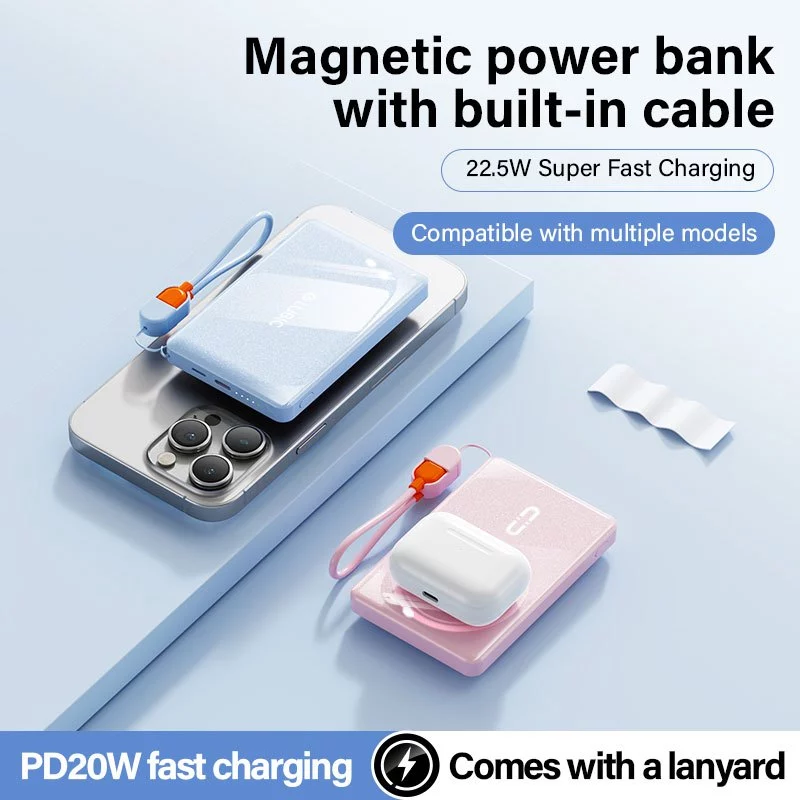 Lubic Mini Powerbank 10000mAh15W Wireless Charging Built Cable Type C Lightning Dual interface