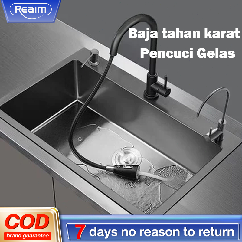 ​Reaim Kitchen Sink Set Stainless Steel Wastafel Dapur Bak Cuci Black Matte & Tarik Minimalis