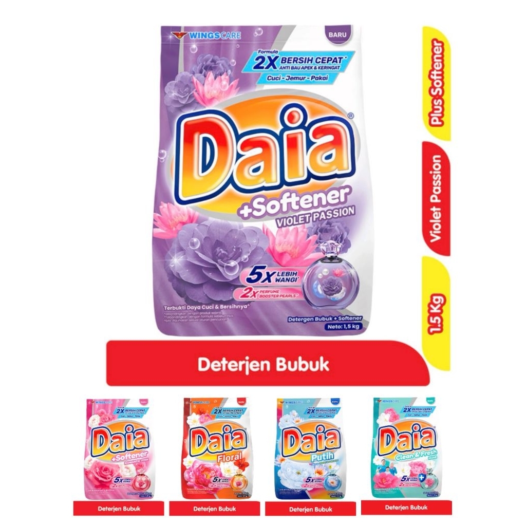 Jual Daia Detergent Bubuk + Pelembut Jumbo 1.5 kg | Shopee Indonesia