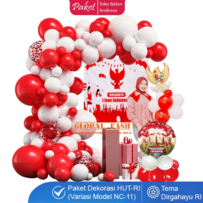 Paket Dekorasi Dirgahayu RI Background Balon Merah Putih Set Dekorasi HUT RI 17 Agustus Merah Putih