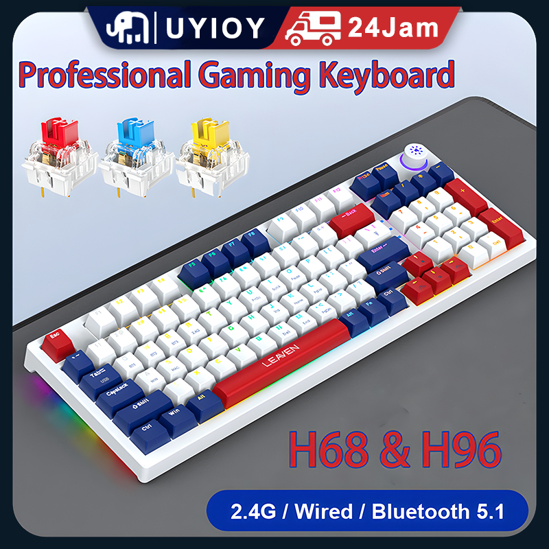 Jual H68/H96 Mechanical Gaming Keyboard 3 Modes Hotswap RGB Backlit ...