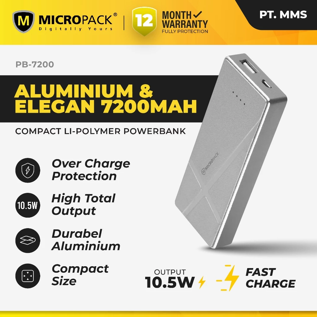 MICROPACK- Powerbank 7.200mAh 10.5W With Alumunium Case - PB-7200