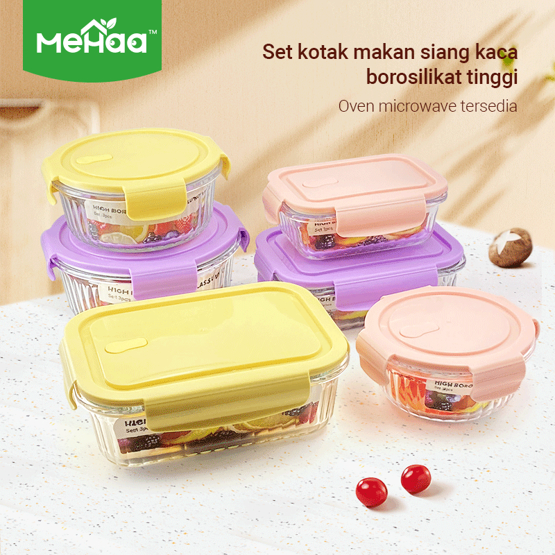 Jual MeHaa Set Kotak Bekal 3pcs Borosilikat-Garis Vertikal, Tahan ...