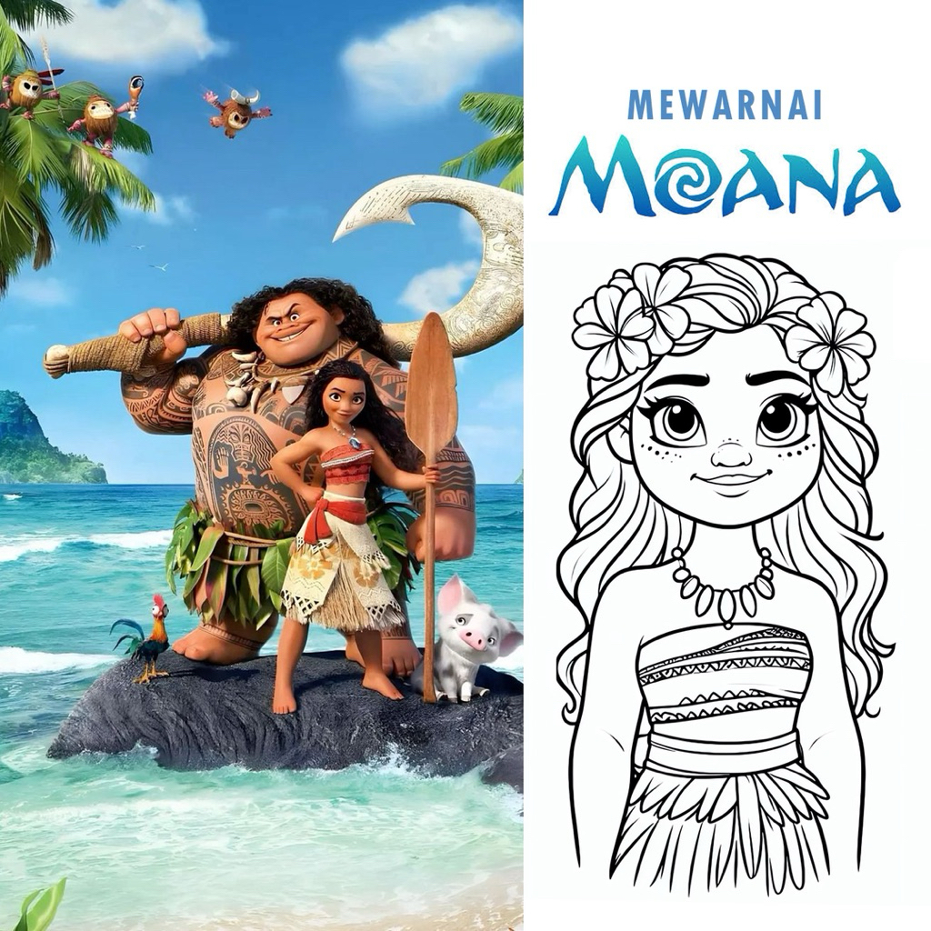 Jual 15 Lembar A5 | Kertas Mewarnai tema MOANA | 15 Kertas gambar ...