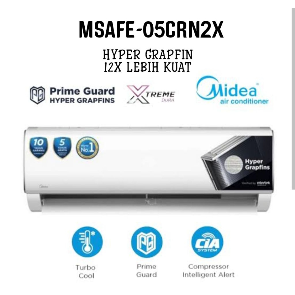 Jual AC MIDEA 1/2PK TERBARU MSAFE-05CRN2X HYPER GRAPFIN ANTI KARAT ...