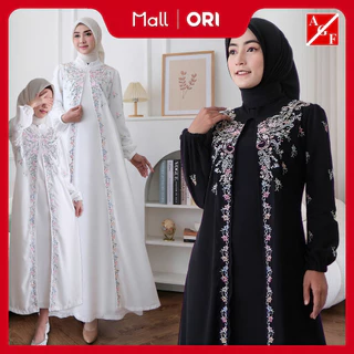 Agnes Hijab - Aiza Dress Gamis Putih Bordir Bunga Baju Muslim Wanita Abaya Hitam Gaun Pesta Kondangan Mewah Simple Elegan Lebaran Haji Umroh Terbaru 850