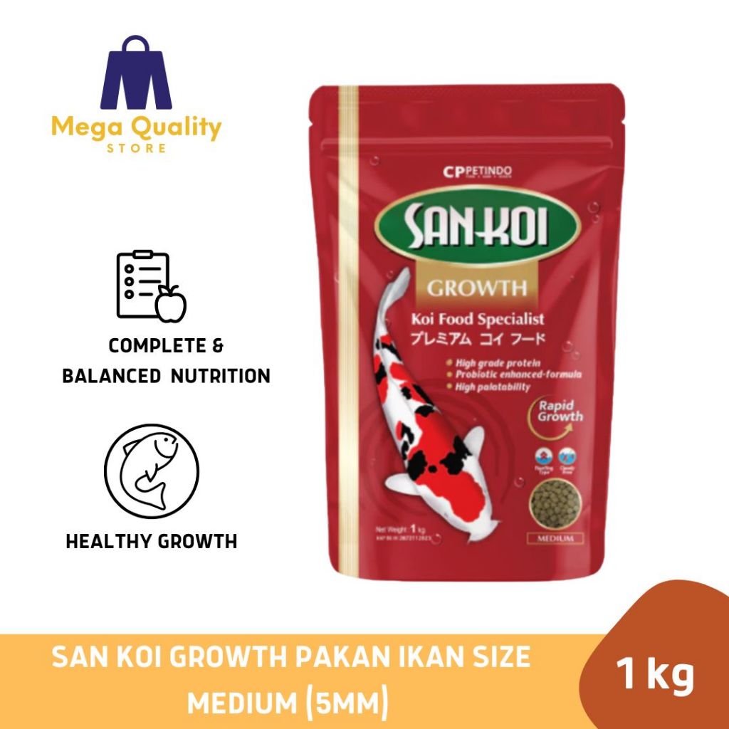 Jual SAN KOI Growth Pakan Ikan size Medium (5mm) 1kg | Shopee Indonesia