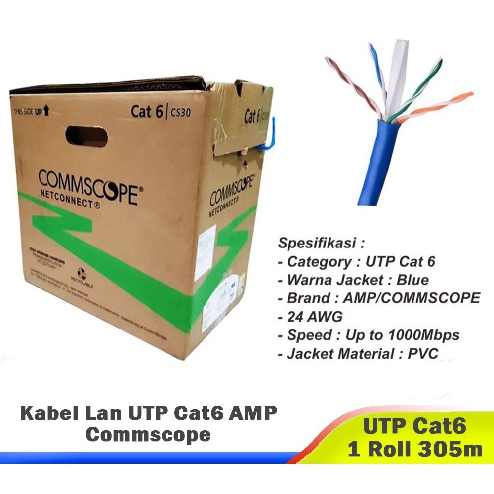 Jual Kabel LAN UTP Cat 6 Biru Original Commscope Netconnect CS30 Eceran ...
