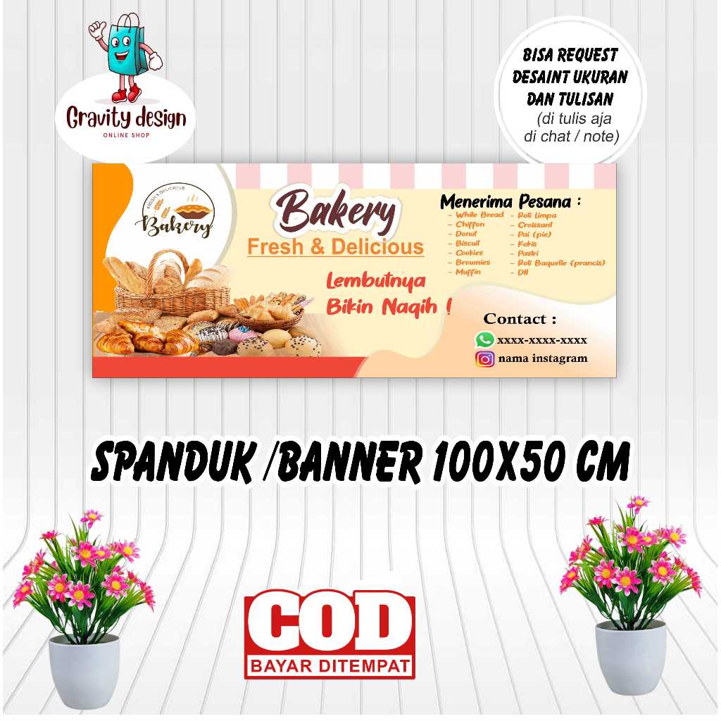 Jual spanduk banner bakery suka roti 100x50 cm bisa request desaint ...
