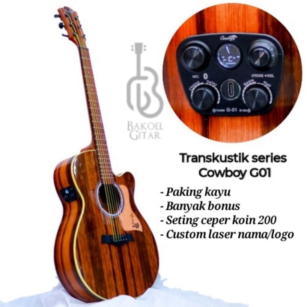 Gitar Cowboy AEG235NS G01 Transkustik tunner sudah paking kayu bonus lengkap dan custom laser nama