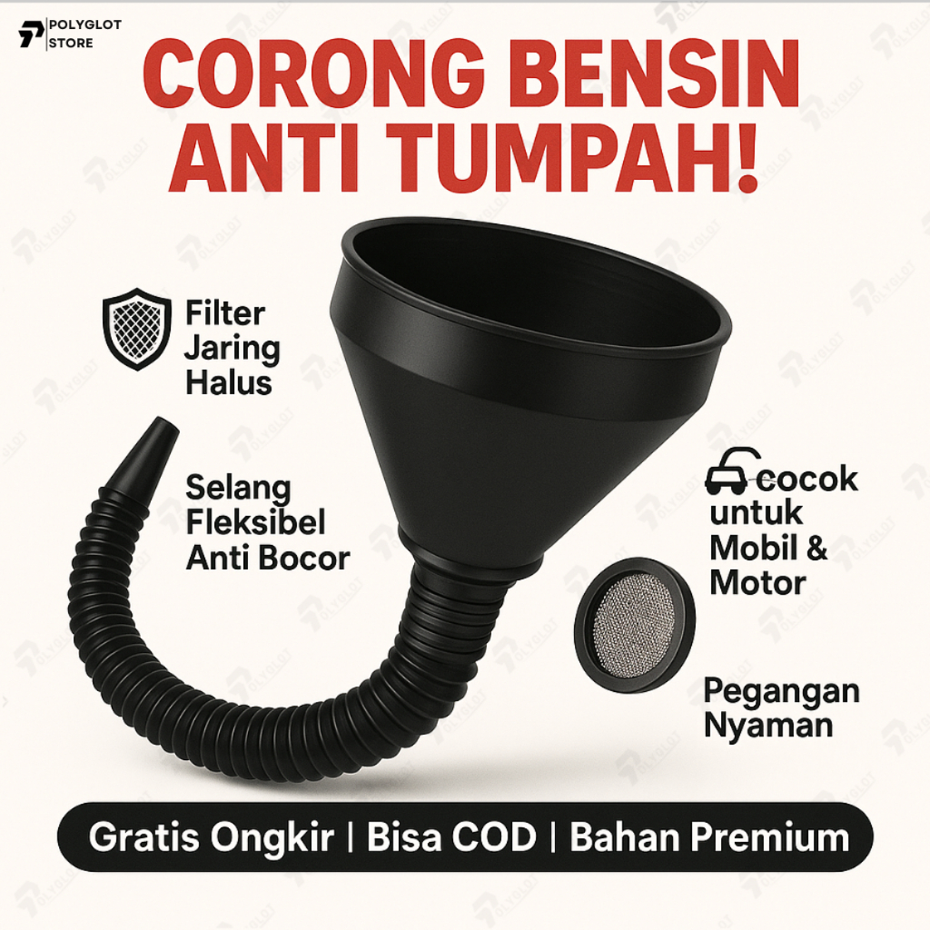 Jual Corong Bensin Fleksibel Plastik HITAM Besar Wadah Saringan Selang ...
