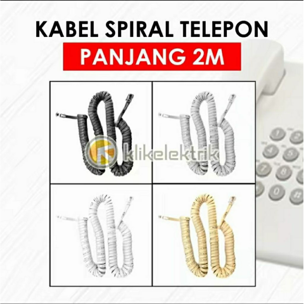 Jual Kabel Spiral Telepon RJ9 4pin Panjang 2m ERA warna Putih / Hitam ...